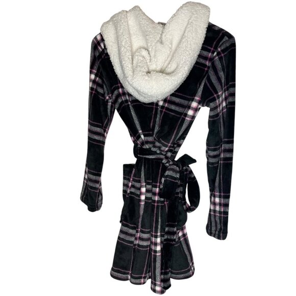 Jenni Intimates Women's XS/S Hooded Plaid Fleece Robe Multicolor Comfy Lounge - Picture 2 of 5